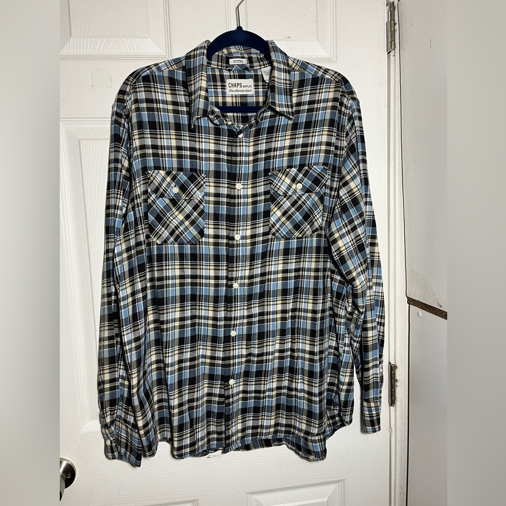 CHAPS Surplus Fitted Men’s Plaid Shirt, Button‎ Down Sz XL